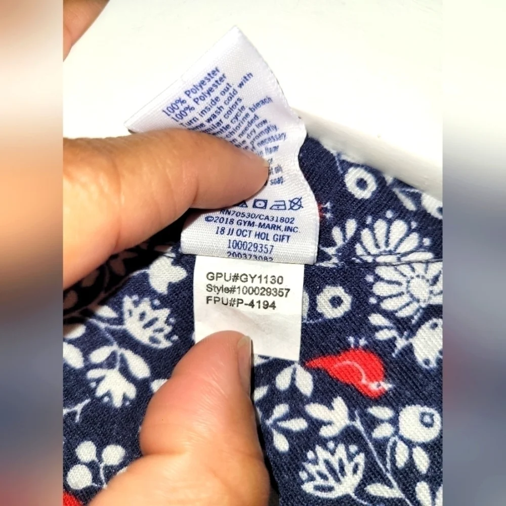 Janie and Jack Red Birds Floral Flannel Navy Blue Winter Pajama Shirt Size 10